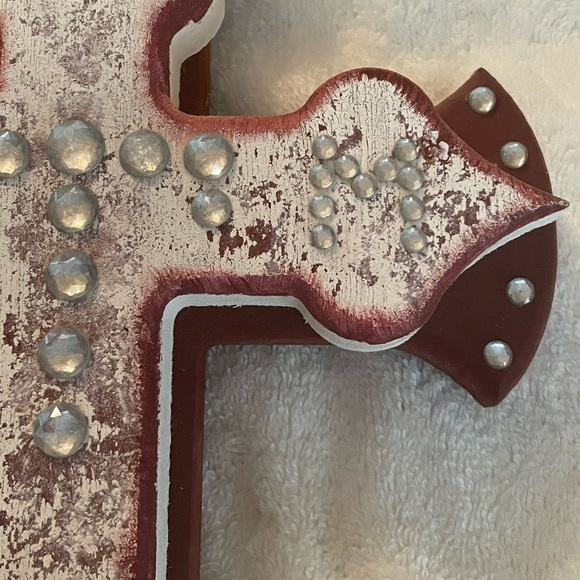 LIKE NEW Texas A&M layered wood crystal embellished wall cross 13”x8”x1.5” - Picture 8 of 10